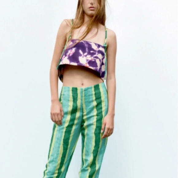 NEW! ZARA Purple Tie Dye Floral Bandeau Top SMALL DARING Hippie Boho Criss Cross - Picture 2 of 13